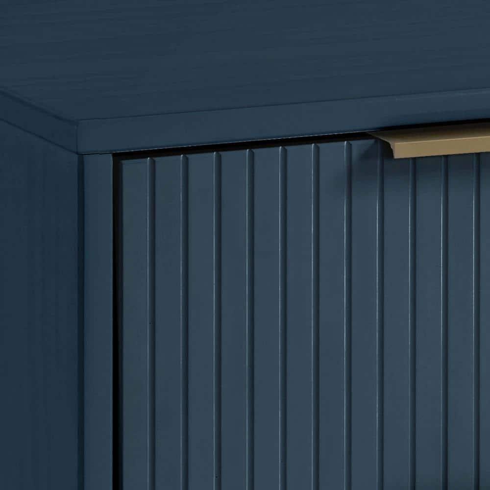 Manhattan Comfort Set of 2 Granville Nightstands with Drawer Midnight Blue: UV Finish, Soft Close, Metal Handles