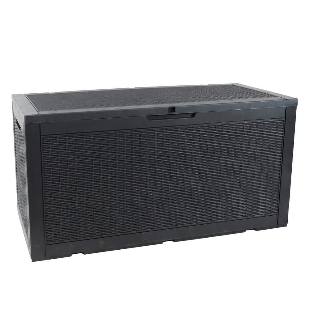 Sunnydaze Outdoor Deck and Patio Storage Box with Rattan Design - 100 Gal. - Phantom Gray