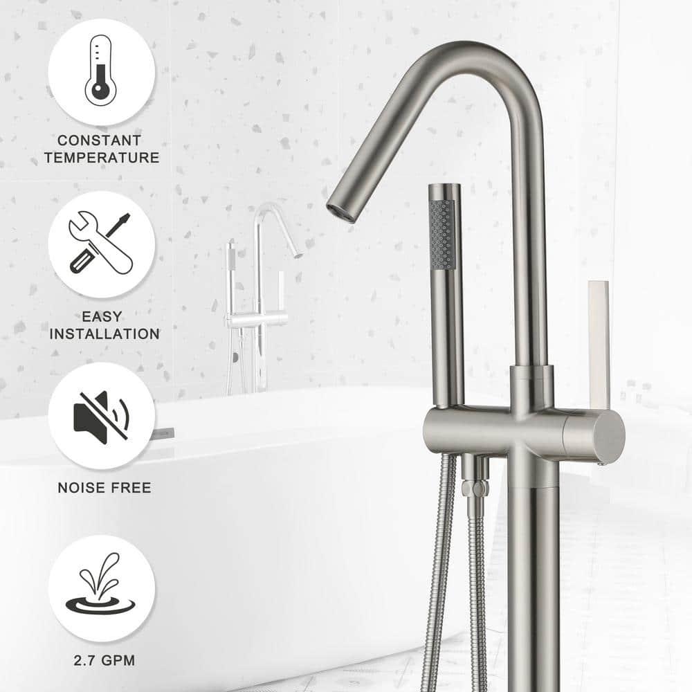 Double Handle Floor Mounted Freestanding Tub Filler With Handshower