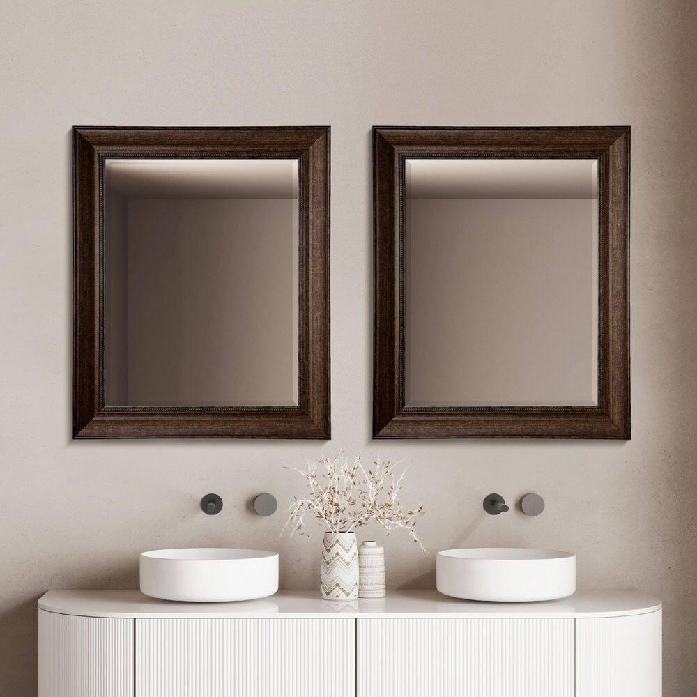 Head West Deep Bronze Beaded Rectangular Framed Beveled Accent Wall Vanity Mirror - 28.5 x 34.5