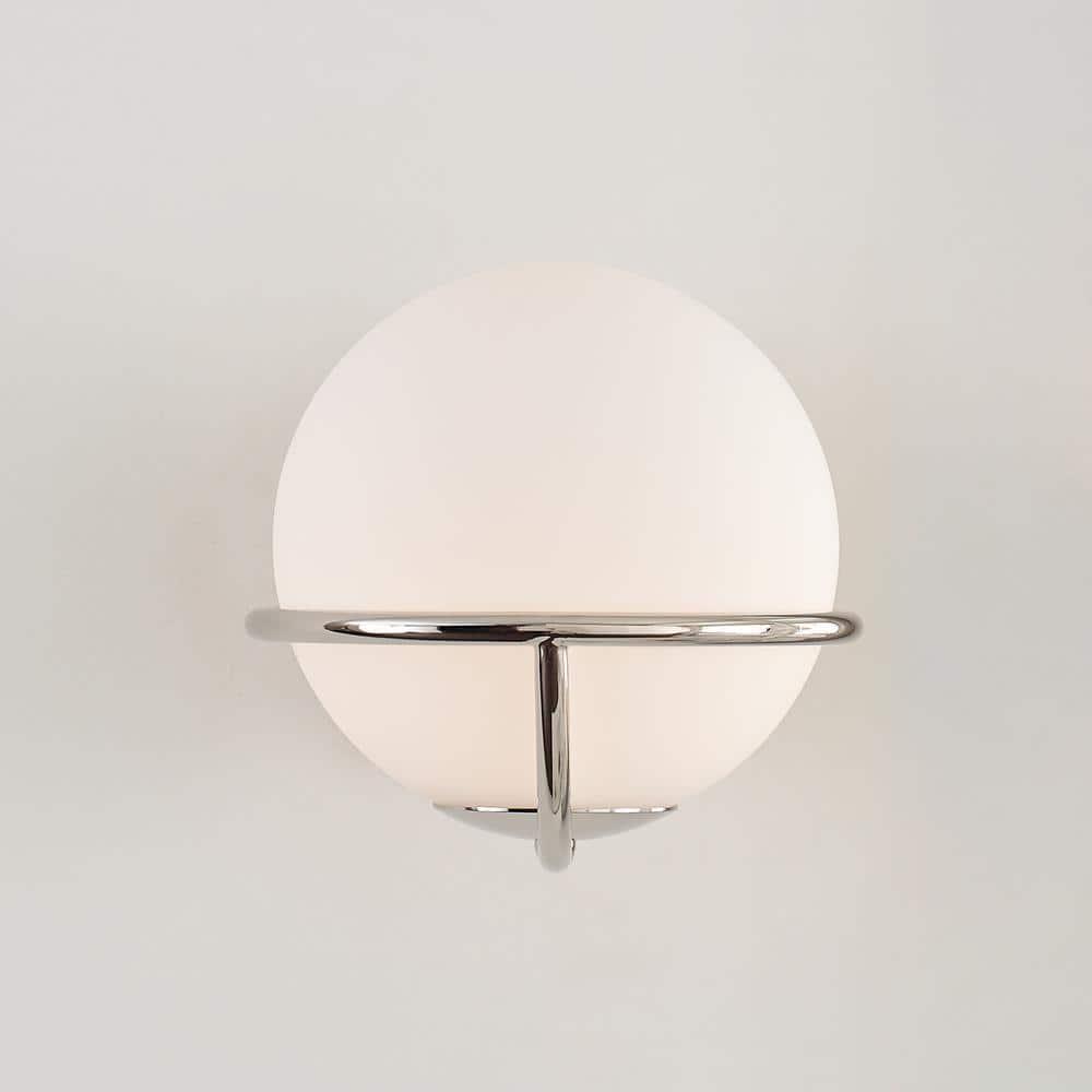 Ellen Crafted Polished Nickel 1-Light Wall Sconce with White Opal Glass