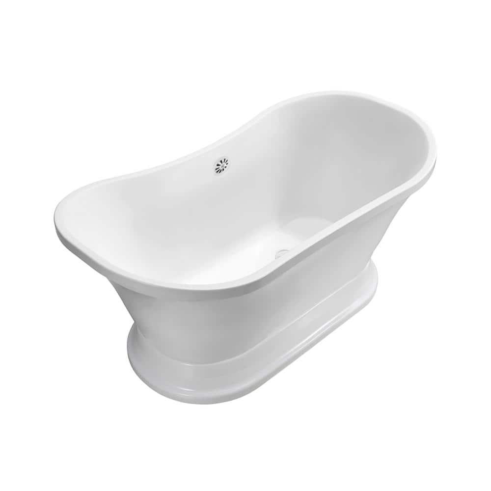68" Streamline Freestanding Soaking Acrylic Bathtub With Drain and Bamboo Tray