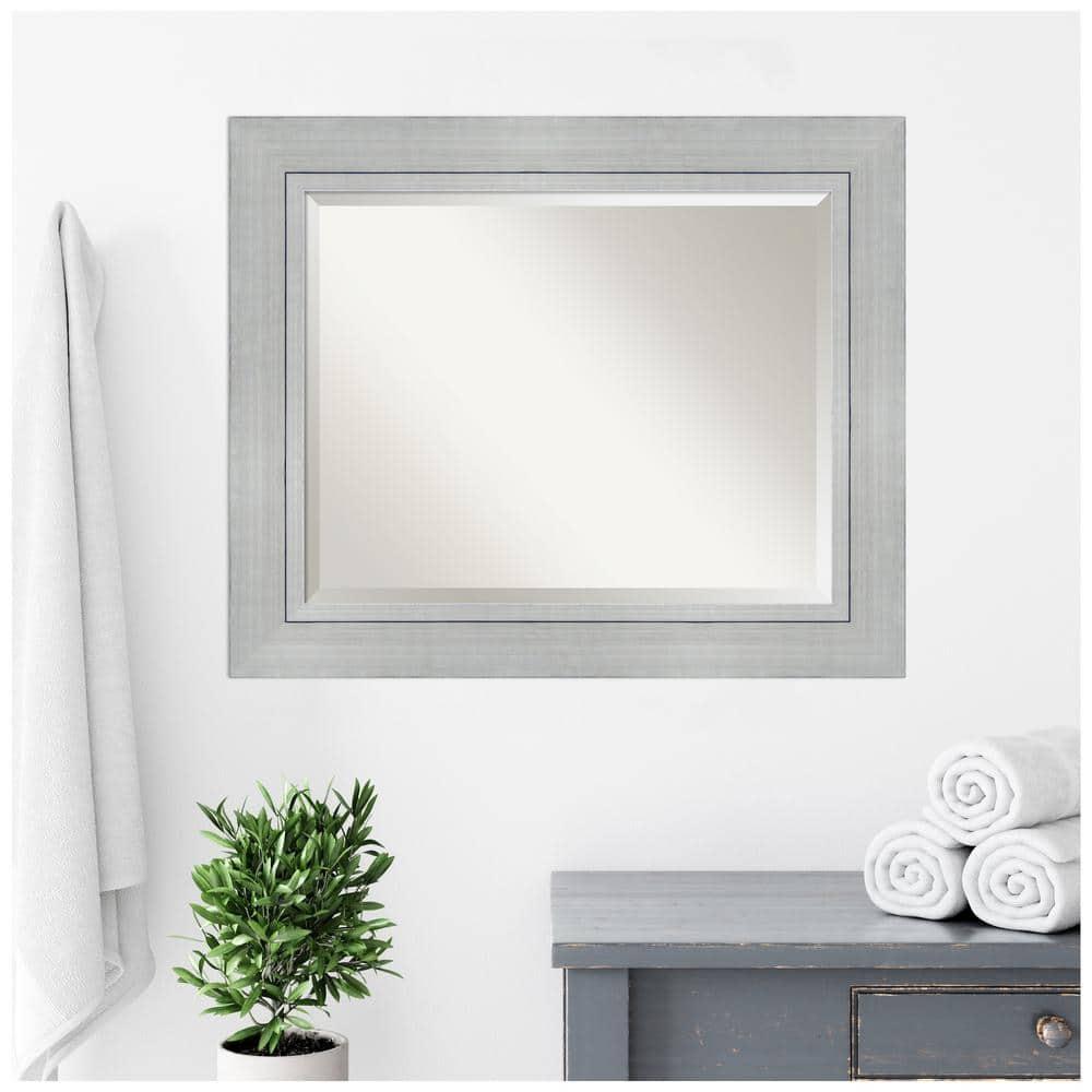 Amanti Art Beveled Wood Bathroom Wall Mirror - Romano Silver Frame - Outer Size: 35 x 29 in