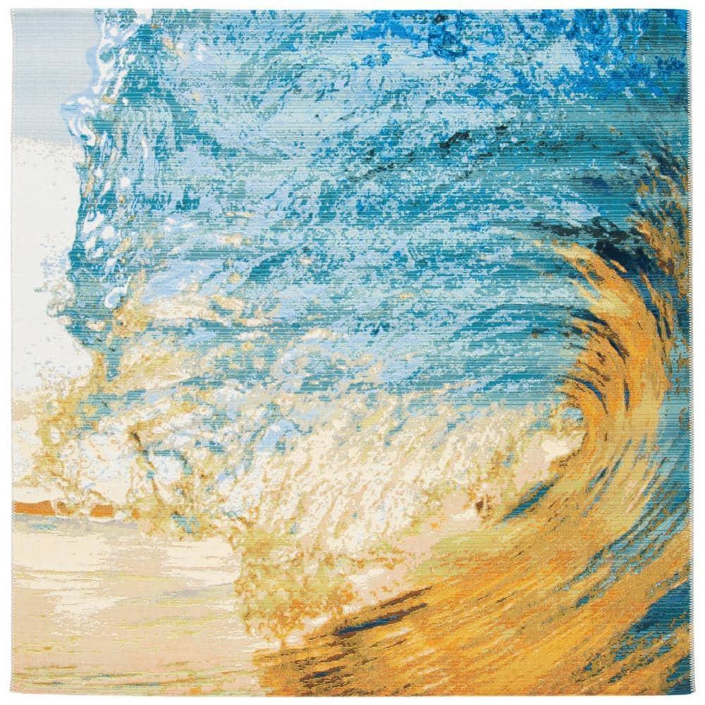 Barbados BAR510 Power Loomed Indoor/Outdoor Area Rug - Blue/Gold - 6'6"x6'6" - Safavieh.