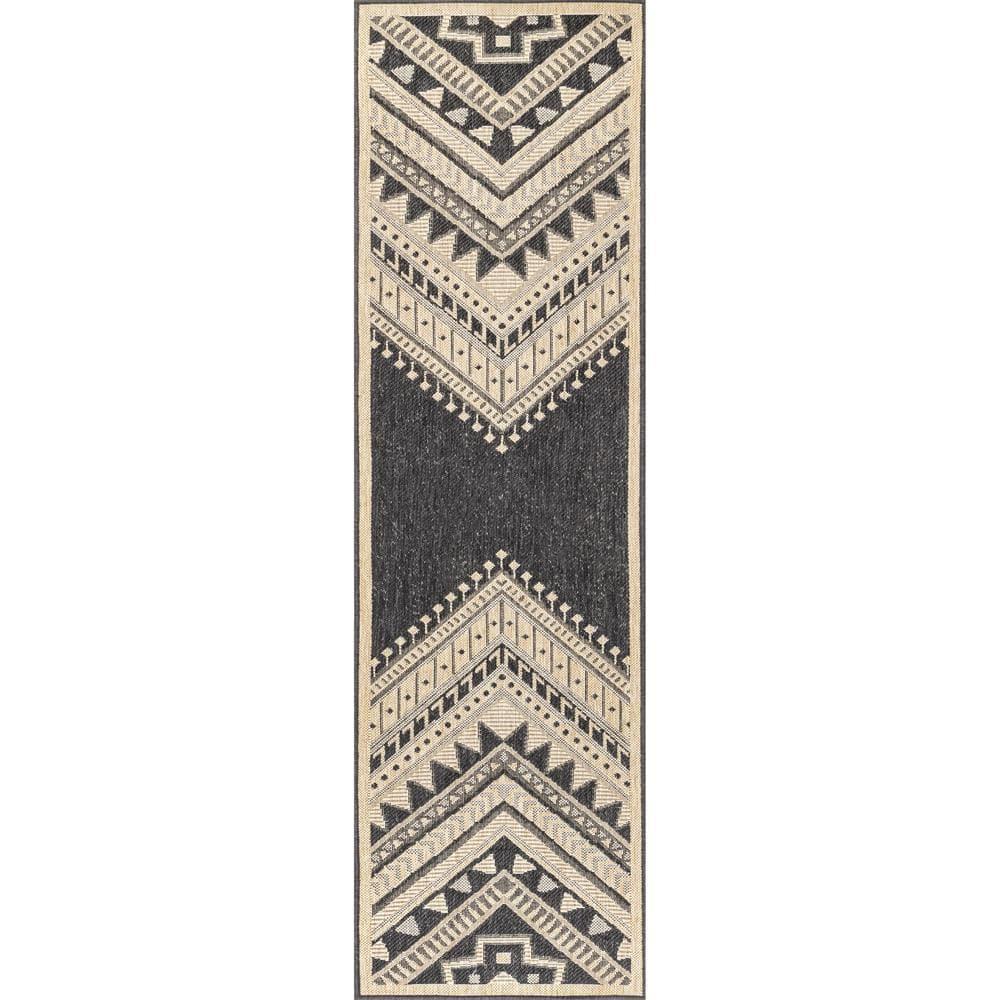Nuloom Landry Geometric 2x8 Indoor/Outdoor Runner Rug for Living Room Patio Deck Front Porch Entryway Hallway Kitchen, Charcoal/Ivory