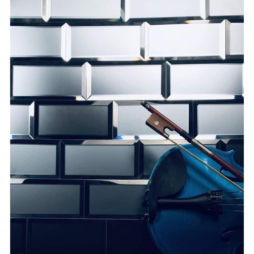 Abolos Frosted Reflections 3 in. x 6 in. Matte Glass Mirror Beveled Subway Decorative Kitchen & Bathroom Wall Tile