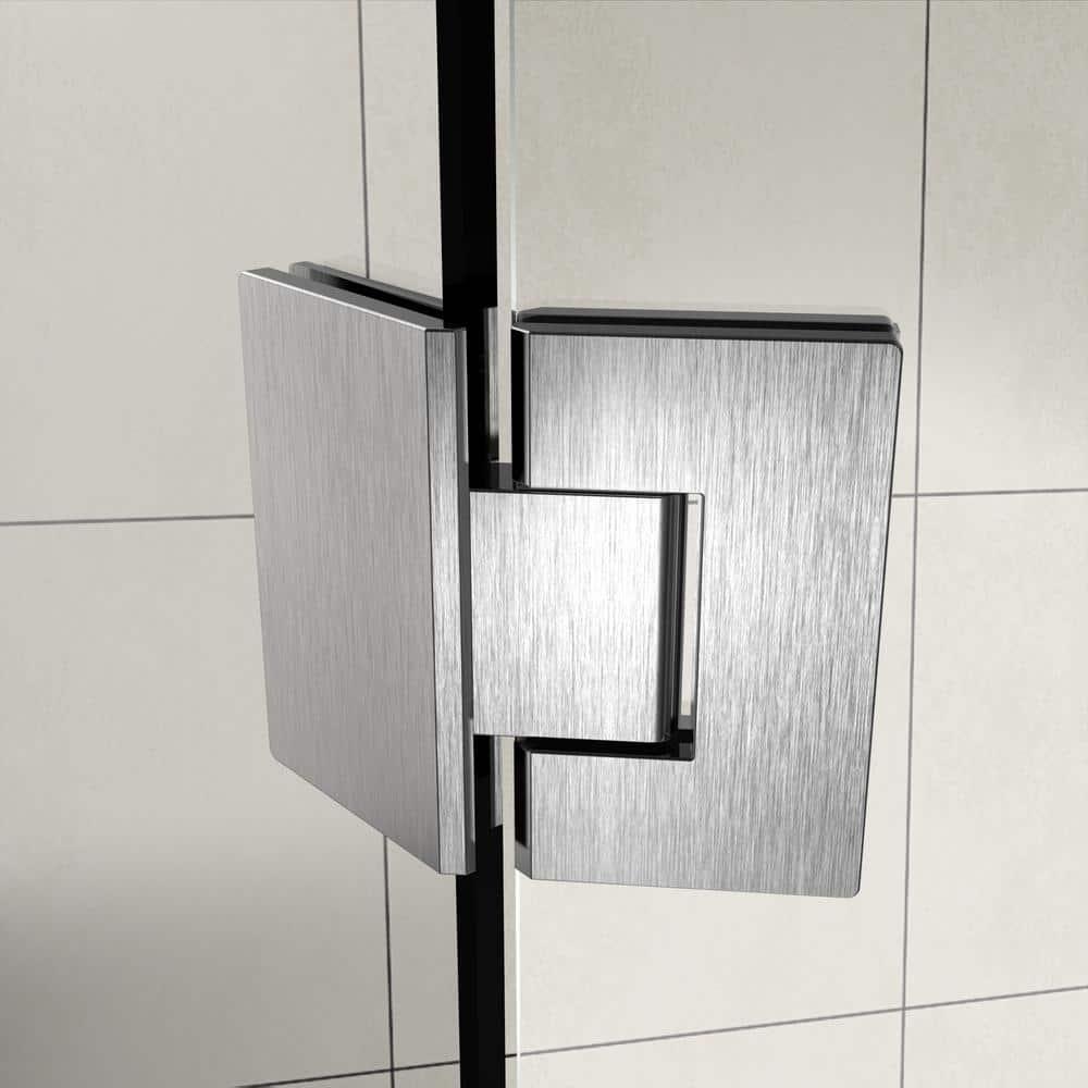 Merrick Frameless Clear Glass Neo-Angle Shower Enclosure with Stainless Steel Hardware