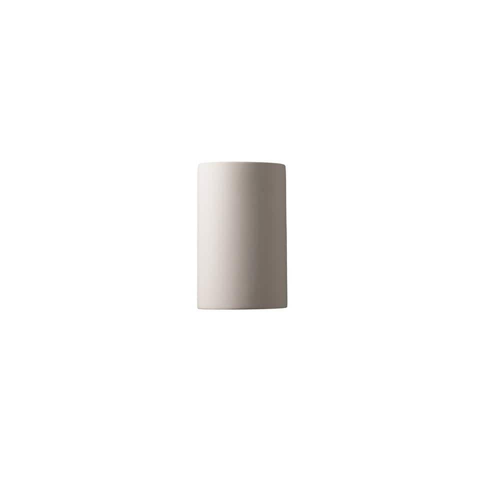 Sleek White Ceramic Cylinder Outdoor Wall Sconce, 9.5" Height