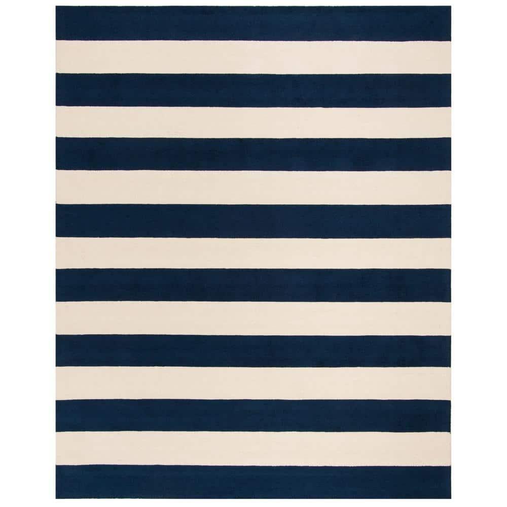 SAFAVIEH Kids Rugby Striped Wool Area Rug, Navy/Ivory, 9' x 12'