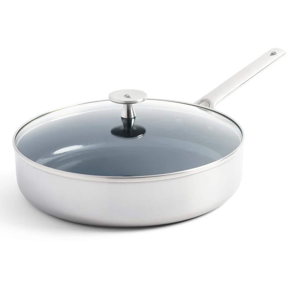 Blue Diamond Blue Diamond Cookware Tri-Ply Stainless Steel Ceramic Nonstick, 3.75QT Saute Pan Jumbo Cooker With Lid, PFAS-Free, Multi Clad, Induction, Dishwasher Safe, Oven Safe, Silver