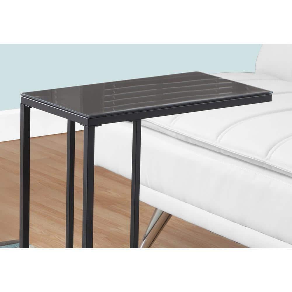 Monarch Specialties Accent Table, C-shaped, End, Side, Snack, Bedroom, Black Tempered Glass