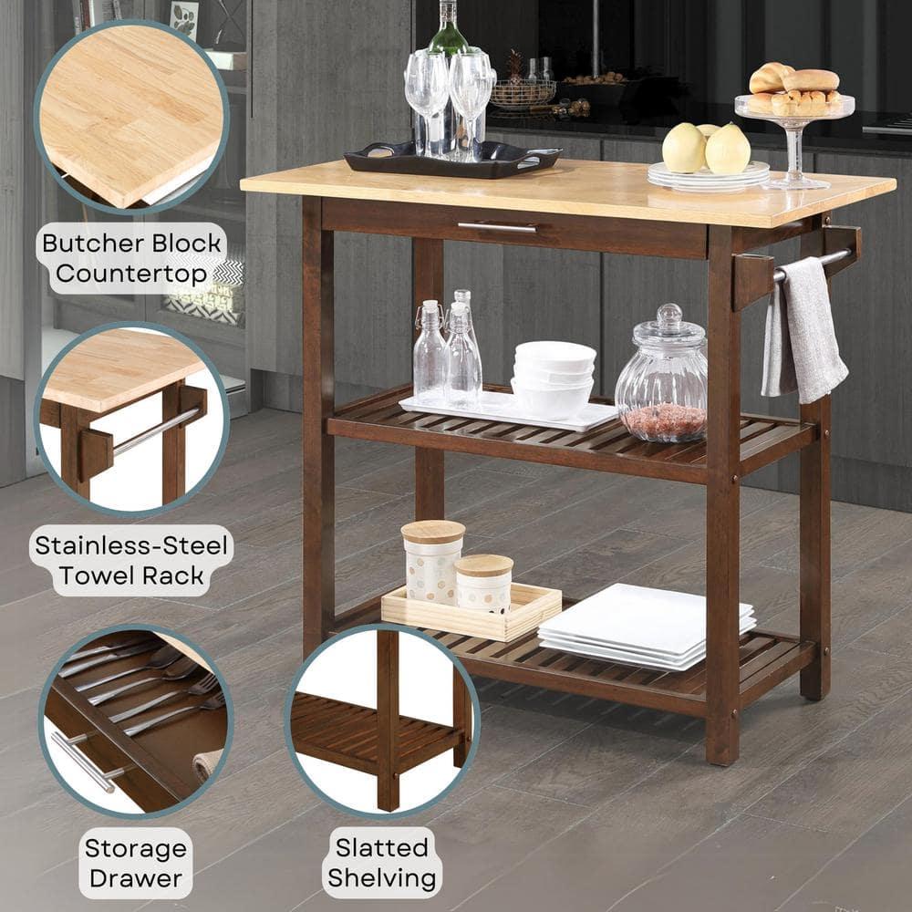 Convenience Concepts Designs2Go 3 Tier Butcher Block Kitchen Prep Island with Drawer, Espresso/Butcher Block