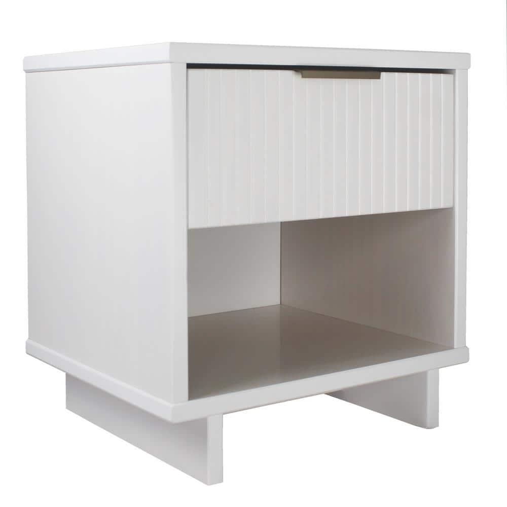 Granville Modern 1 Drawer Nightstand White - Manhattan Comfort: Bedside Table with Shelf, Painted Wood Finish