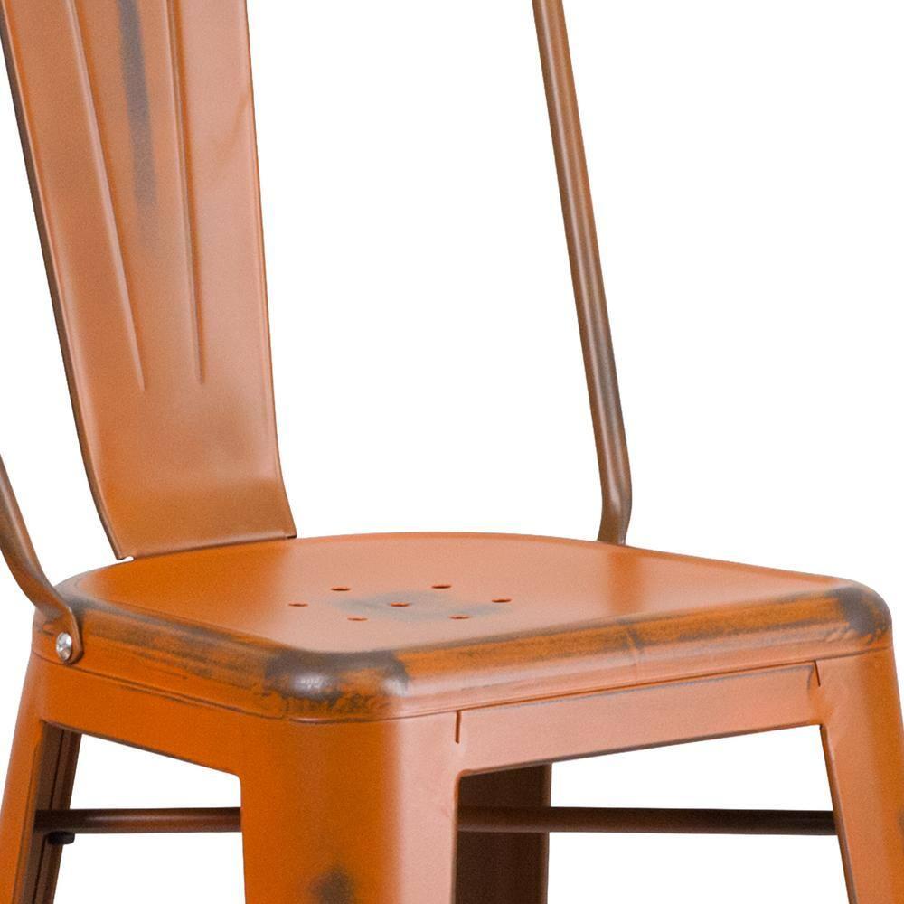 Flash Furniture Commercial Grade 30" High Distressed Orange Metal Indoor-Outdoor Barstool with Back