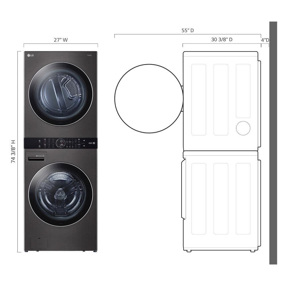 LG Single Unit Front Load WashTower with Center Control 4.5 cu. ft. Washer and 7.4 cu. ft. Gas Dryer