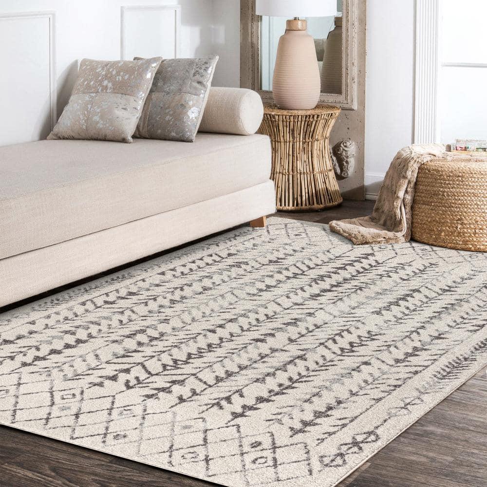 3'x5' Ziri Moroccan Geometric Area Rug, Cream/Gray - JONATHAN Y