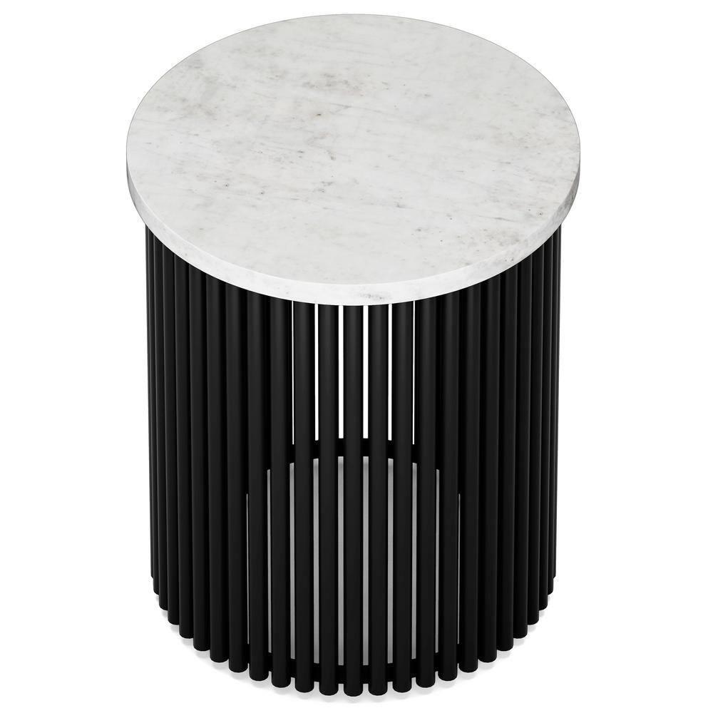 Simpli Home Demy 18"W Genuine Marble Industrial End Table with Slatted Metal Base, Assembled