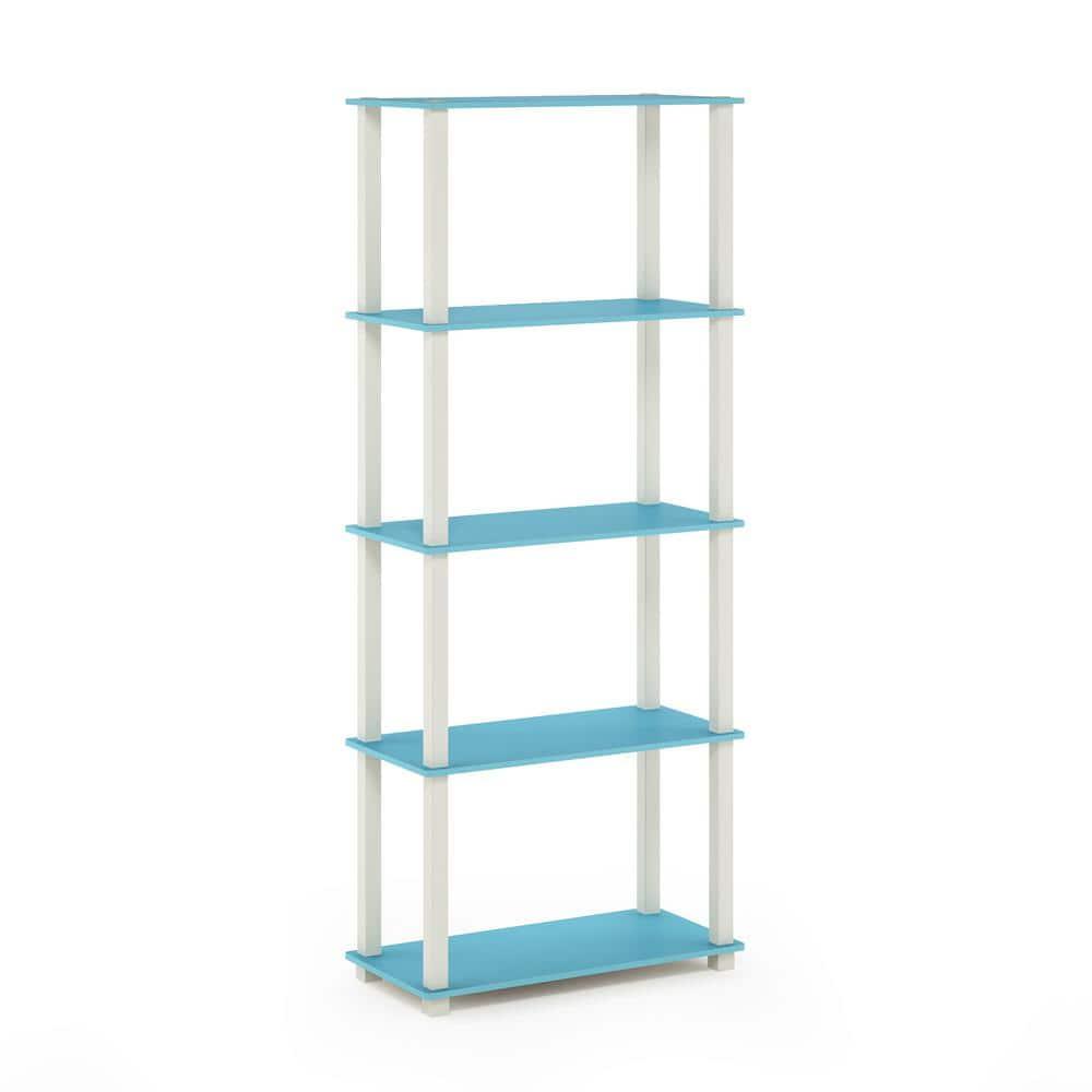 Furinno Turn-S-Tube 5-Tier Square Tubes Display Shelf, Light Blue/White