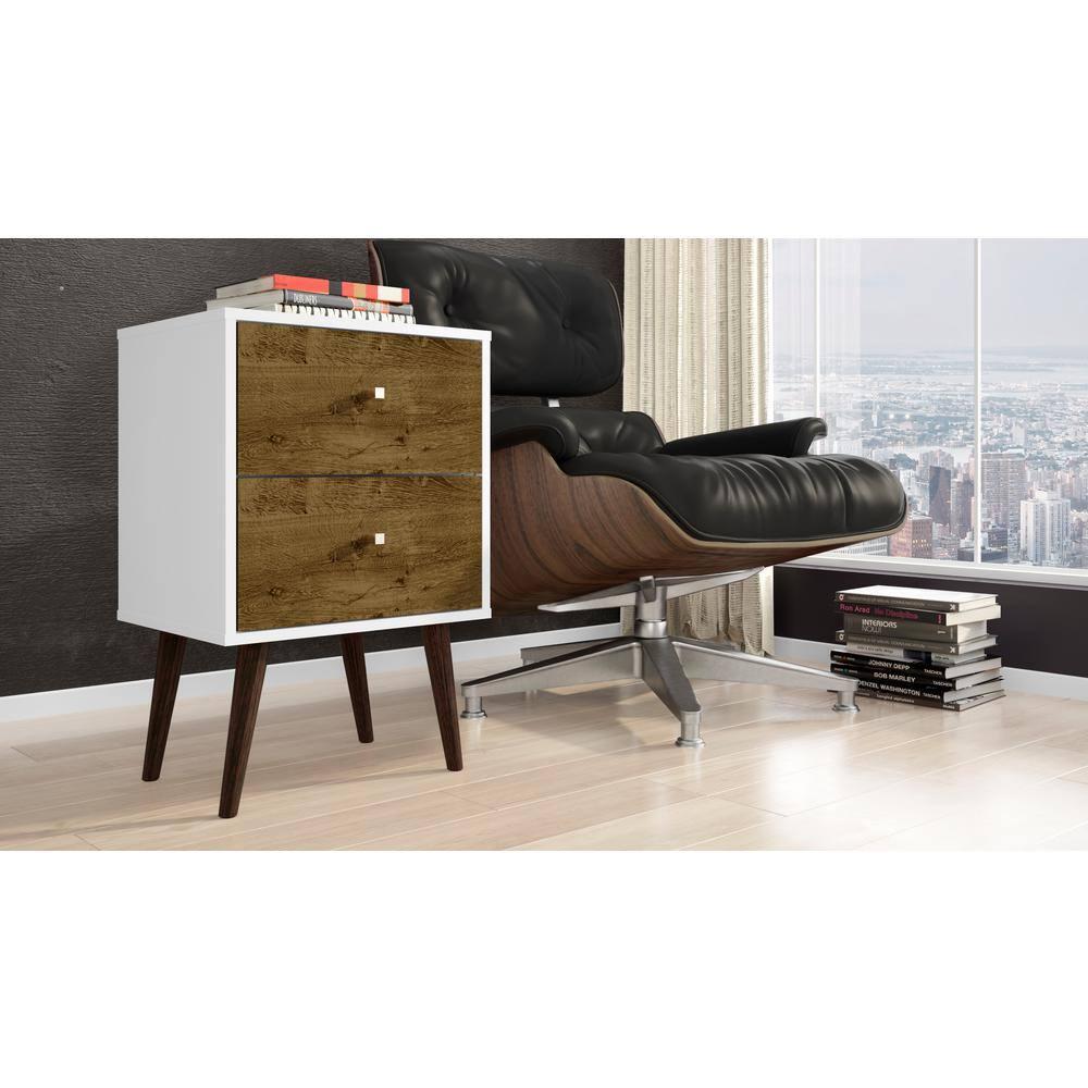 Liberty 2.0 Mid Century Modern Nightstand White/Rustic Brown - Manhattan Comfort