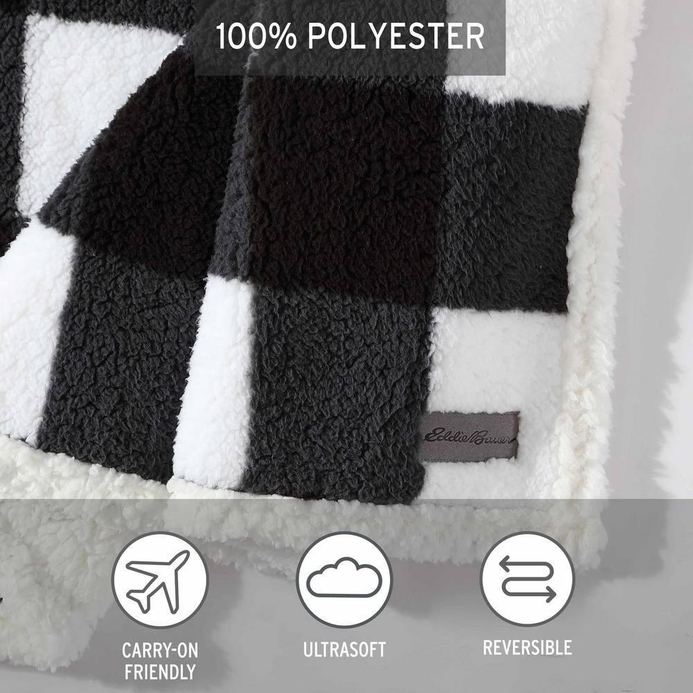 50"x60" Cabin Plaid Reversible Throw Blanket White/Black - Eddie Bauer: Soft Fleece, Travel-Friendly, Machine Washable