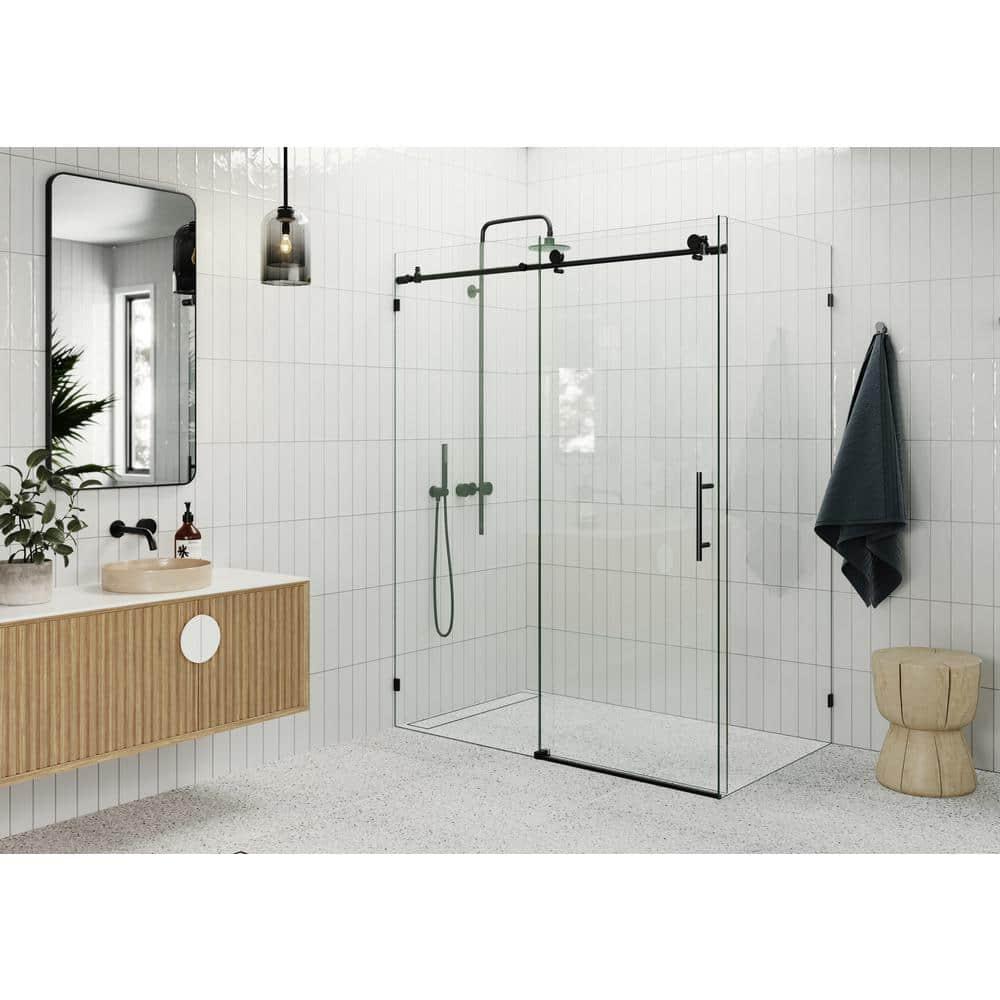 Nova 64 in. x 36 in. x 78 in. 90-degree Fully Frameless Sliding Glass Shower Enclosure