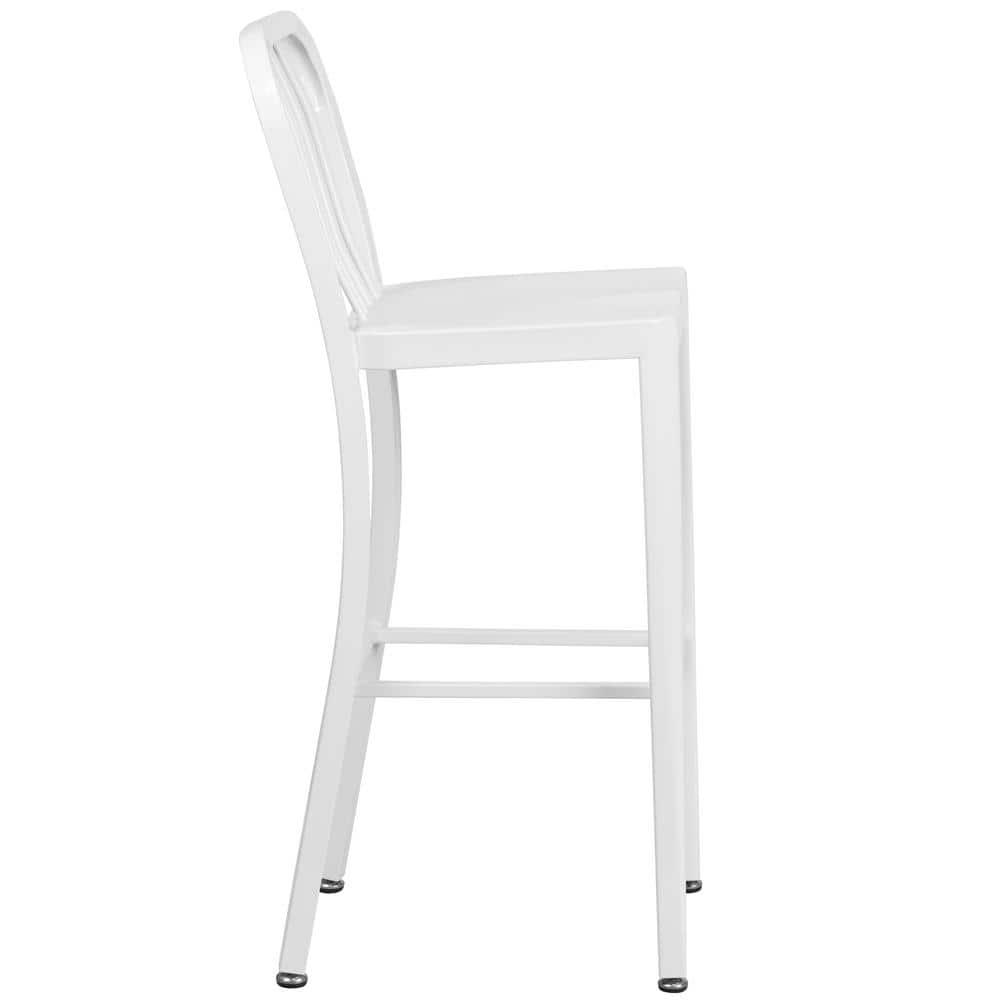 Flash Furniture Commercial Grade 30" High White Metal Indoor-Outdoor Barstool with Vertical Slat Back