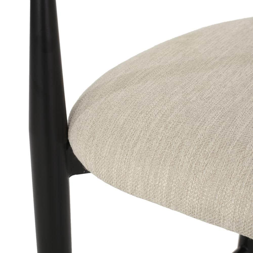 Noble House Boise Fabric and Metal 30 Inch Barstools, Set of 2, Beige, Black, and Gold