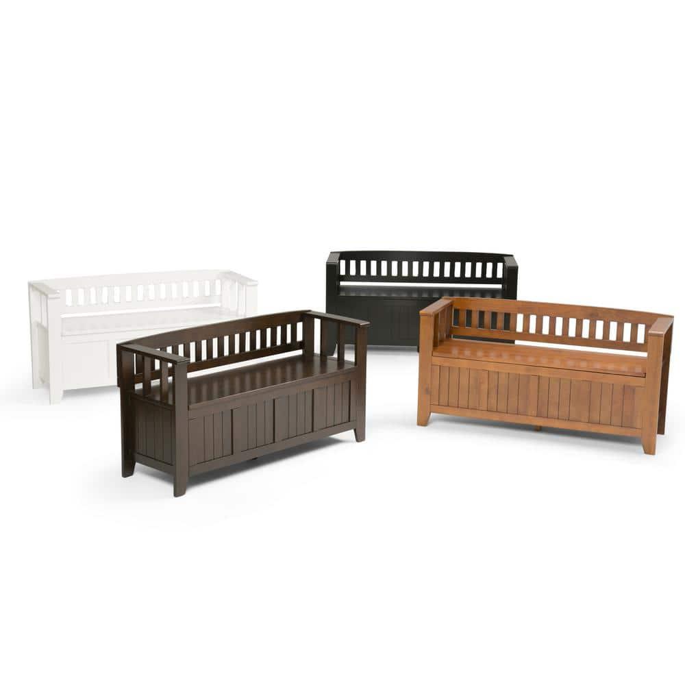 Simpli Home Acadian 48"W Solid Wood Entryway Storage Bench with Lift-Top Lid and Dual Compartments
