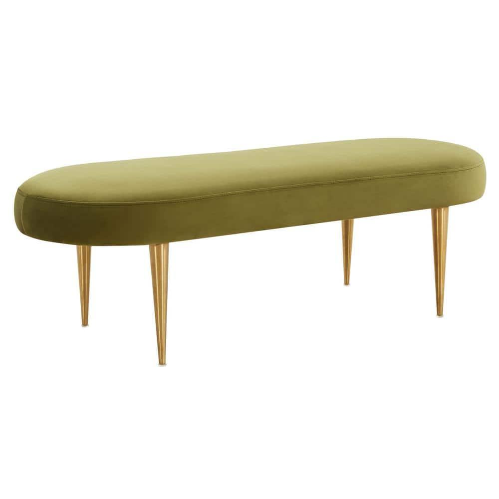 SAFAVIEH Couture Corinne Oval Solid Velvet Contemporary Bench, Olive Green