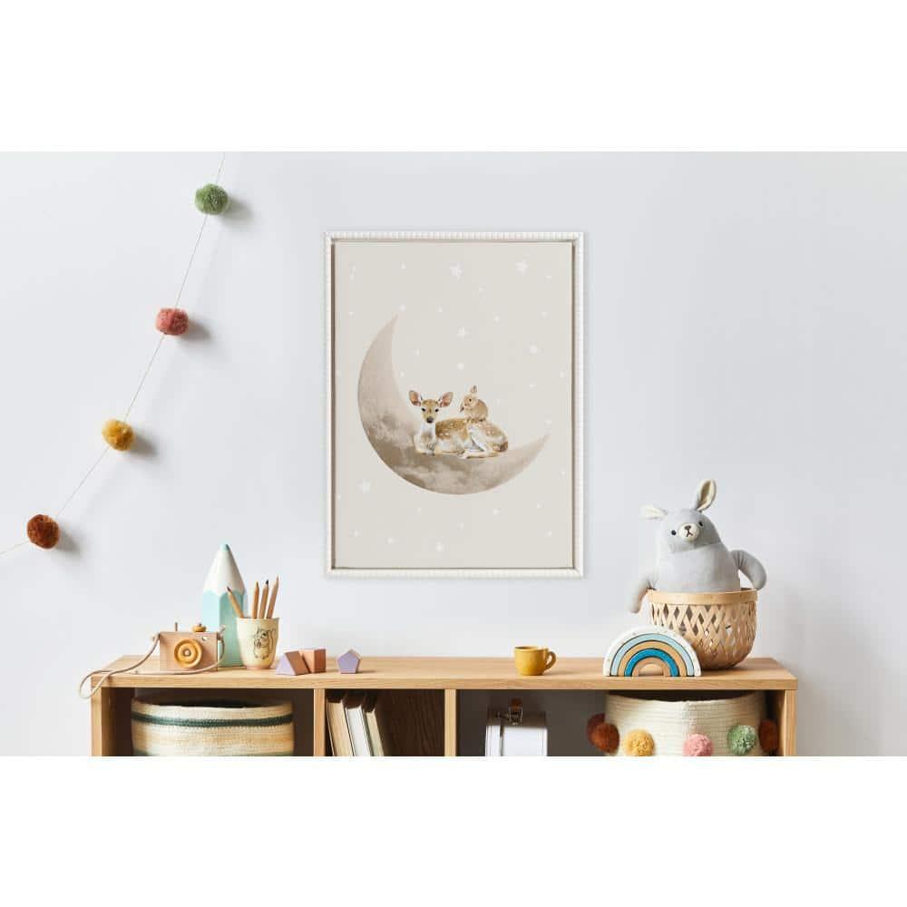 Kate & Laurel All Things Decor 18"x24" Sylvie Beaded on The Moon Framed Canvas by July Art Prints White : Modern Style