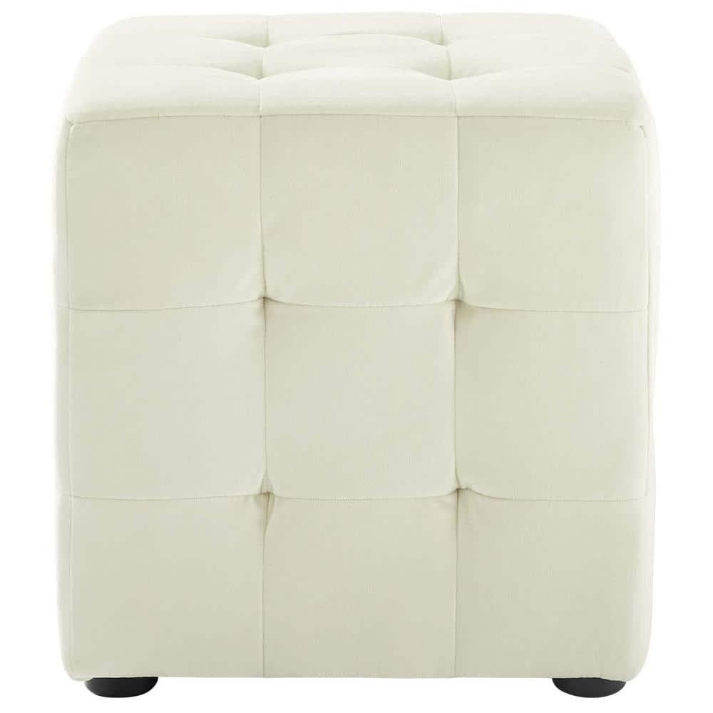 Contour Tufted Cube Performance Velvet OttomanIvory