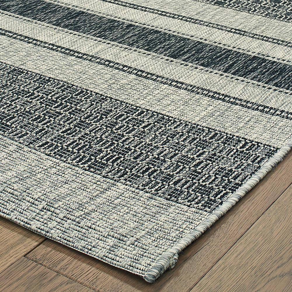 Grey and Black Stripe Synthetic Rectangular Rug
