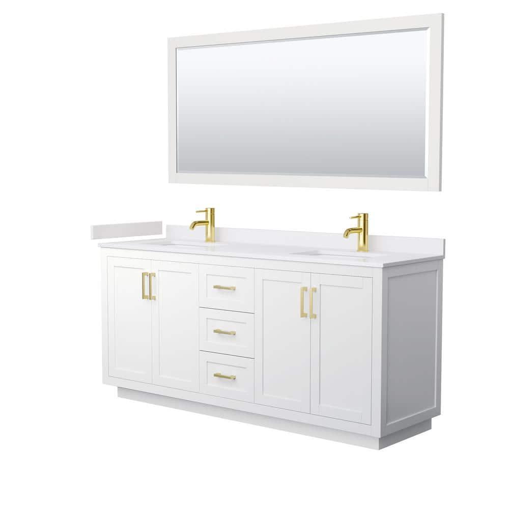 Wyndham Collection Miranda 72" Freestanding Double Bathroom Vanity with Cultured Marble Top with 70" Mirror | Wayfair