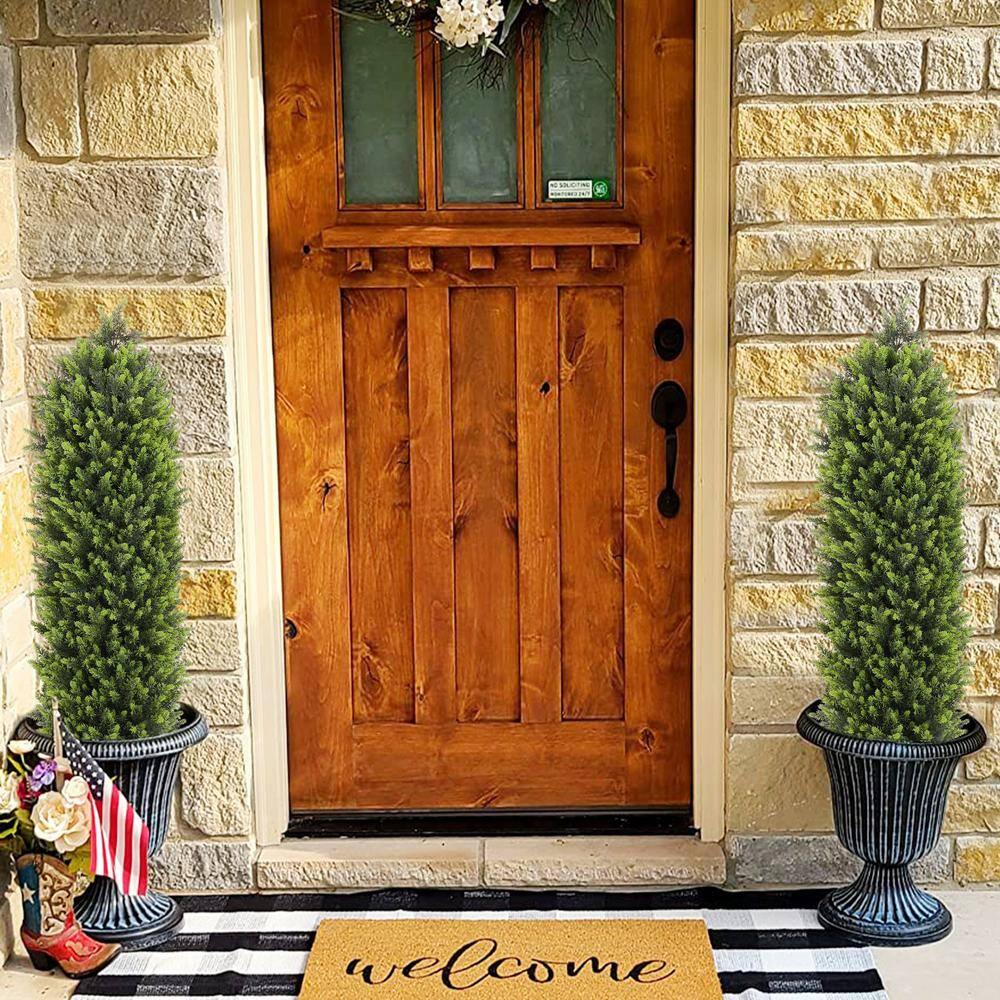 4ft Artificial Cedar Topiary Trees 2 Pack, Beautiful Realistic Artificial Plants for Outdoor, UV Protection Potted Plants Artificial Shrubs for Outdoor, Indoor, Office, Front Porch Decor.