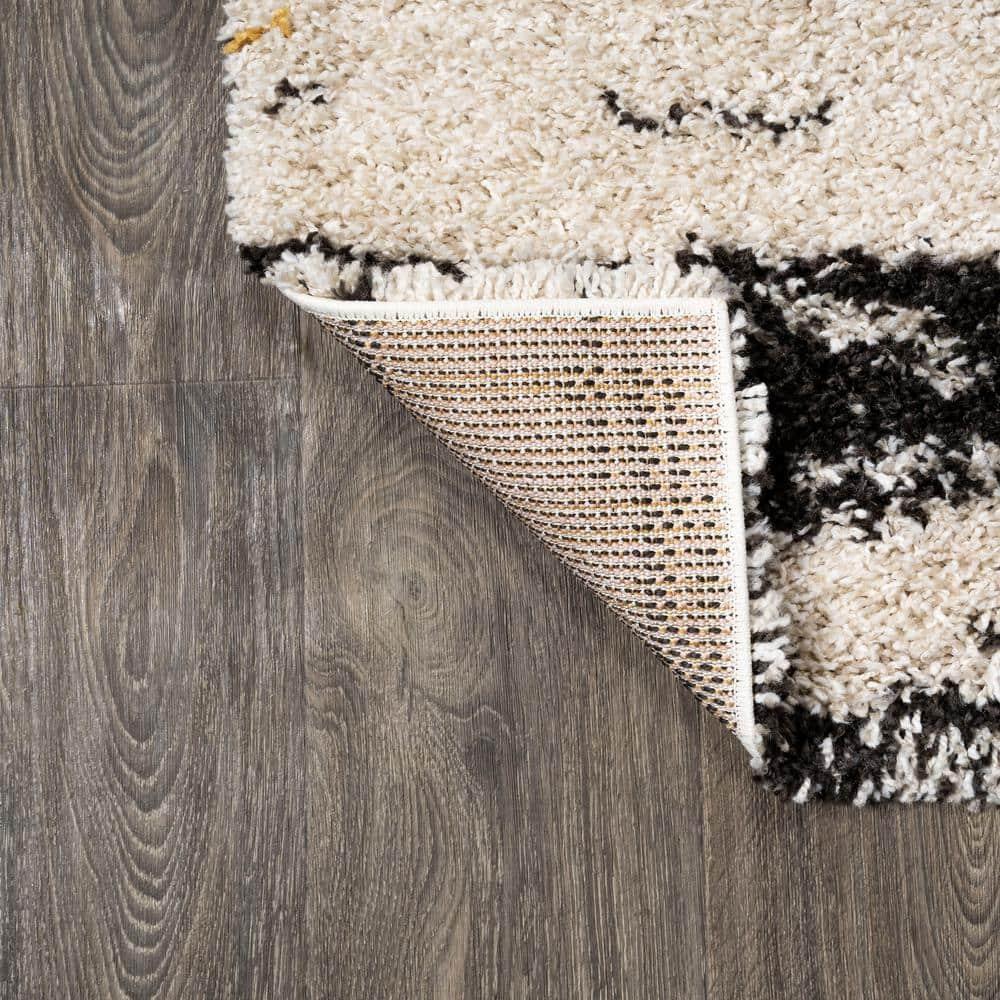 8'x10' Nova Modern Bold Strie' Shag Area Rug, Beige/Black/Yellow - JONATHAN Y