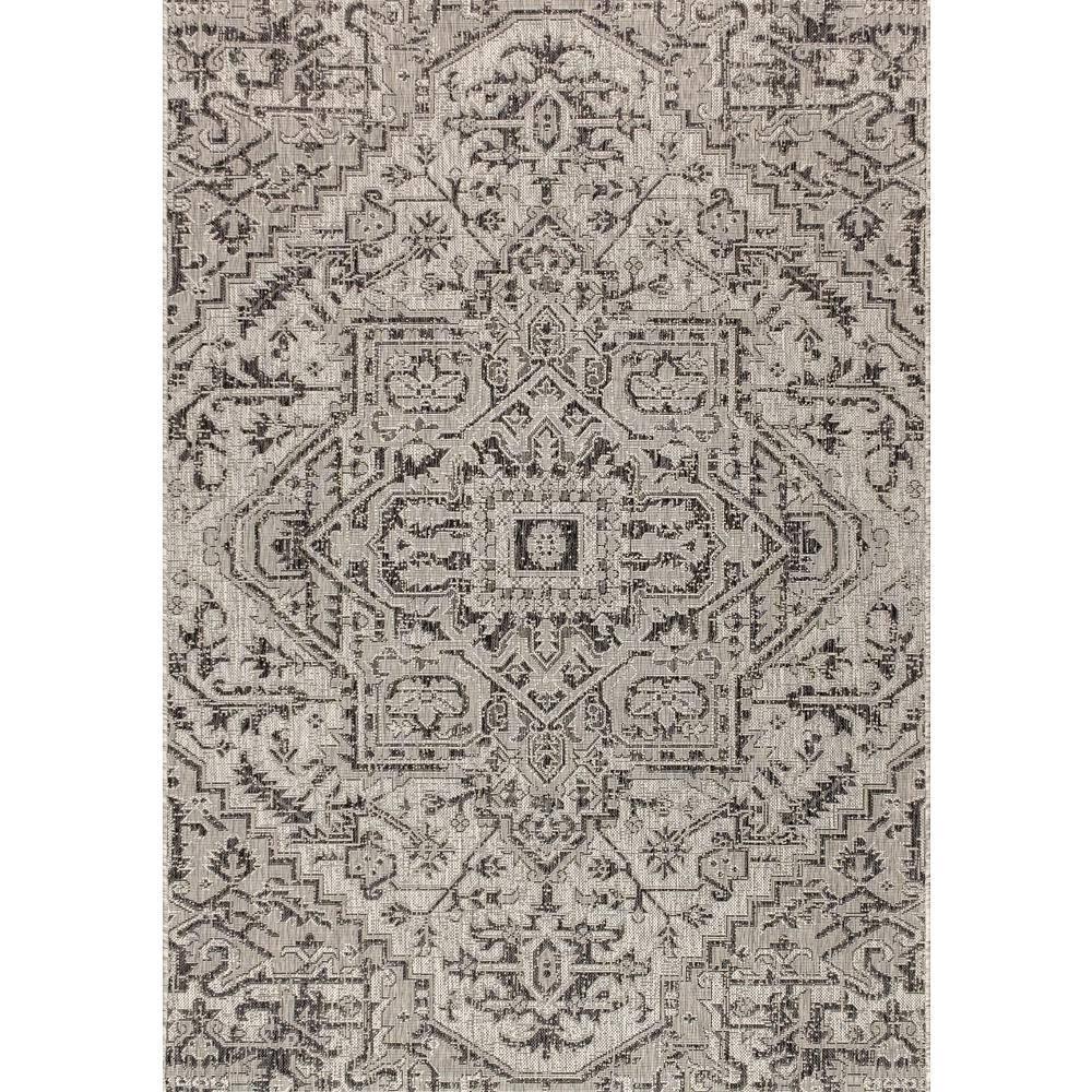 4'x6' Estrella Bohemian Medallion Textured Weave Indoor/Outdoor Area Rug, Black/Gray - JONATHAN Y