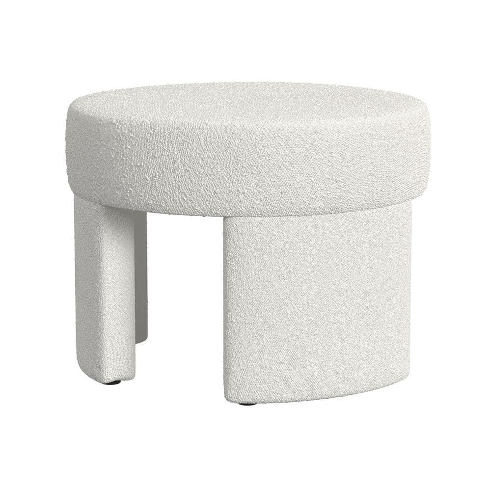 Sophia Ottoman Cream Boucle - HomePop: Modern Round Upholstered Footstool, No Assembly Required