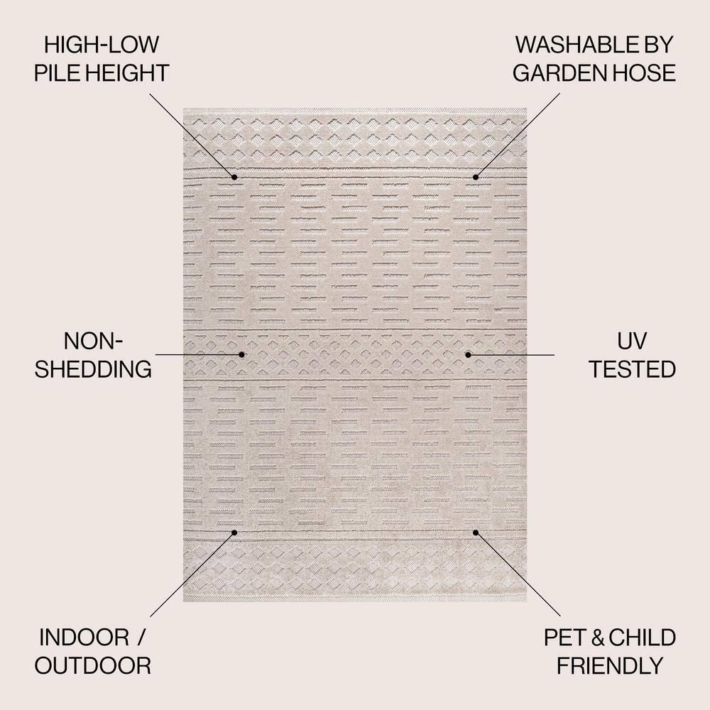 3'x5' Xlendi High-Low Pile Moroccan Geometric Indoor/Outdoor Area Rug, Beige - JONATHAN Y