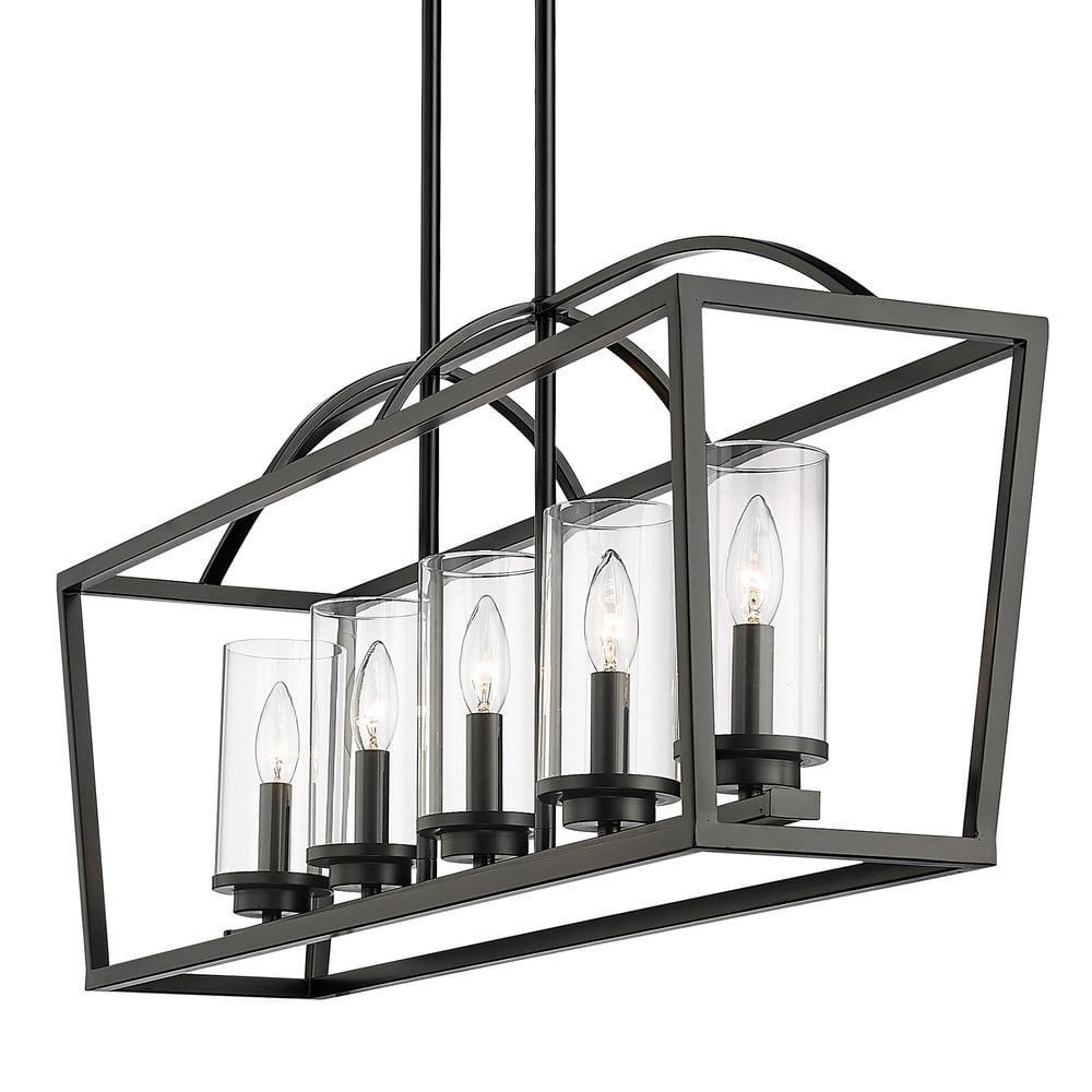 Golden Lighting Mercer 5-Light Linear Pendant in Matte Black with Clear Glass