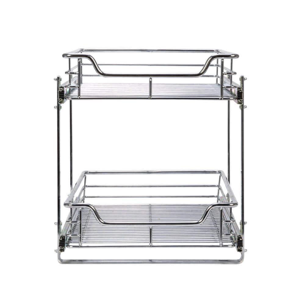 Glidez Multipurpose Chrome-Plated Steel Pull-Out/Slide-Out Basket Storage Organizer for Under Cabinet Use - 2-Tier Design - Chrome