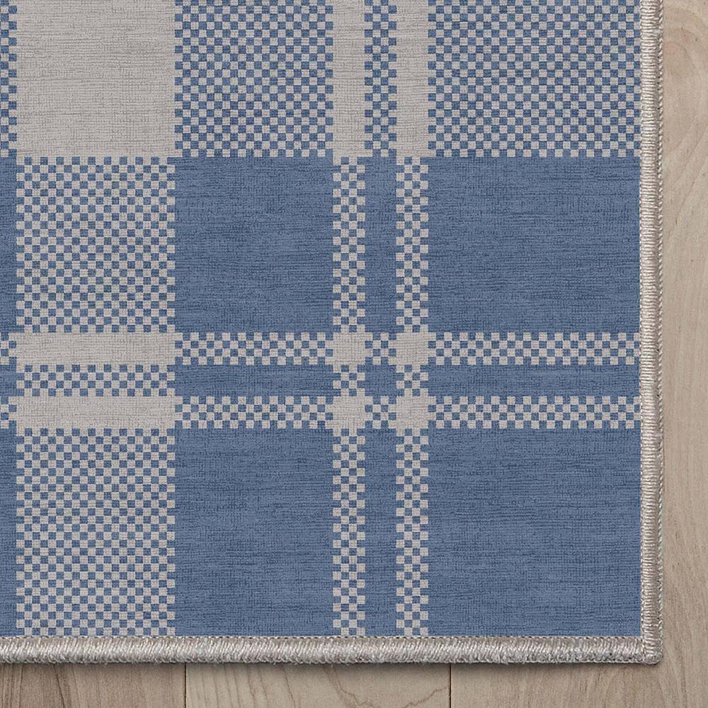 Well Woven Apollo Plaid Modern Blue Flat Pile Easy to Clean 5' x 7' Area Rug for Living Room Dining Room Bedroom and Kitchen