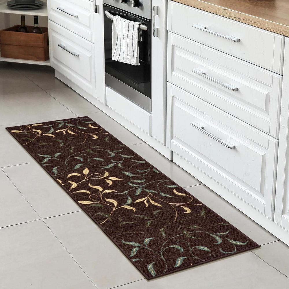 Ottohome Non-Slip Leaves Area Rug For Living Room, Hallway Runner, Entryway Rug, Brown