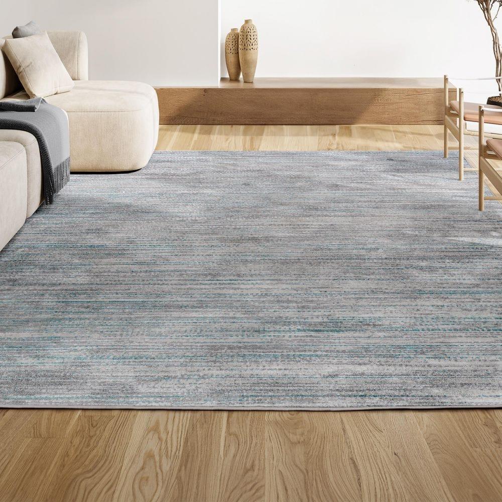 8'x10' Loom Modern Strie'  Area Rug, Gray/Turquoise - JONATHAN Y