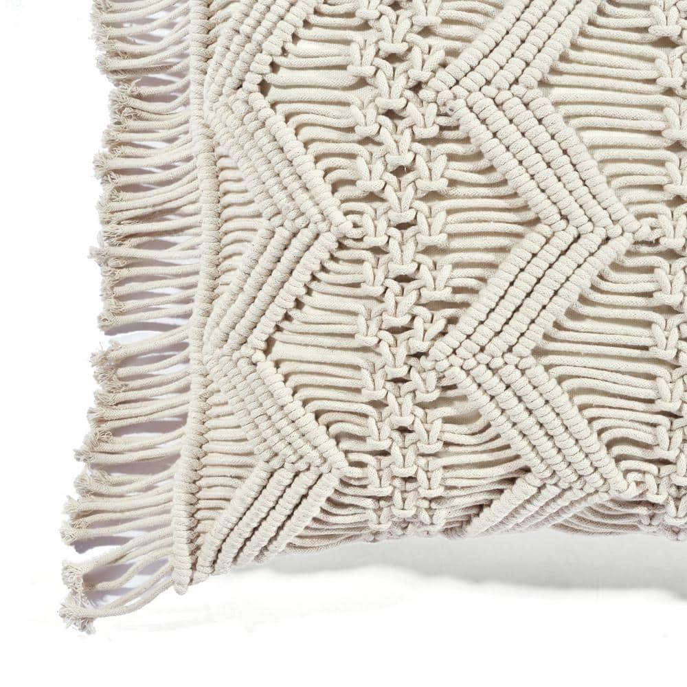 13"x20" Oversize Studio Chevron Macrame Lumbar Throw Pillow Cover with Fringes Neutral - Lush Décor: Cotton Weave, Zipper Closure
