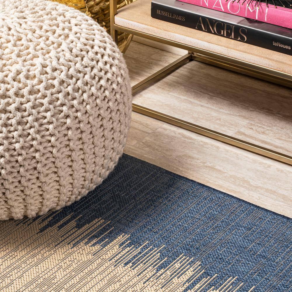 2' x 8' Tavira Modern Strie' Indoor/Outdoor Runner Rug, Blue/Beige - JONATHAN Y
