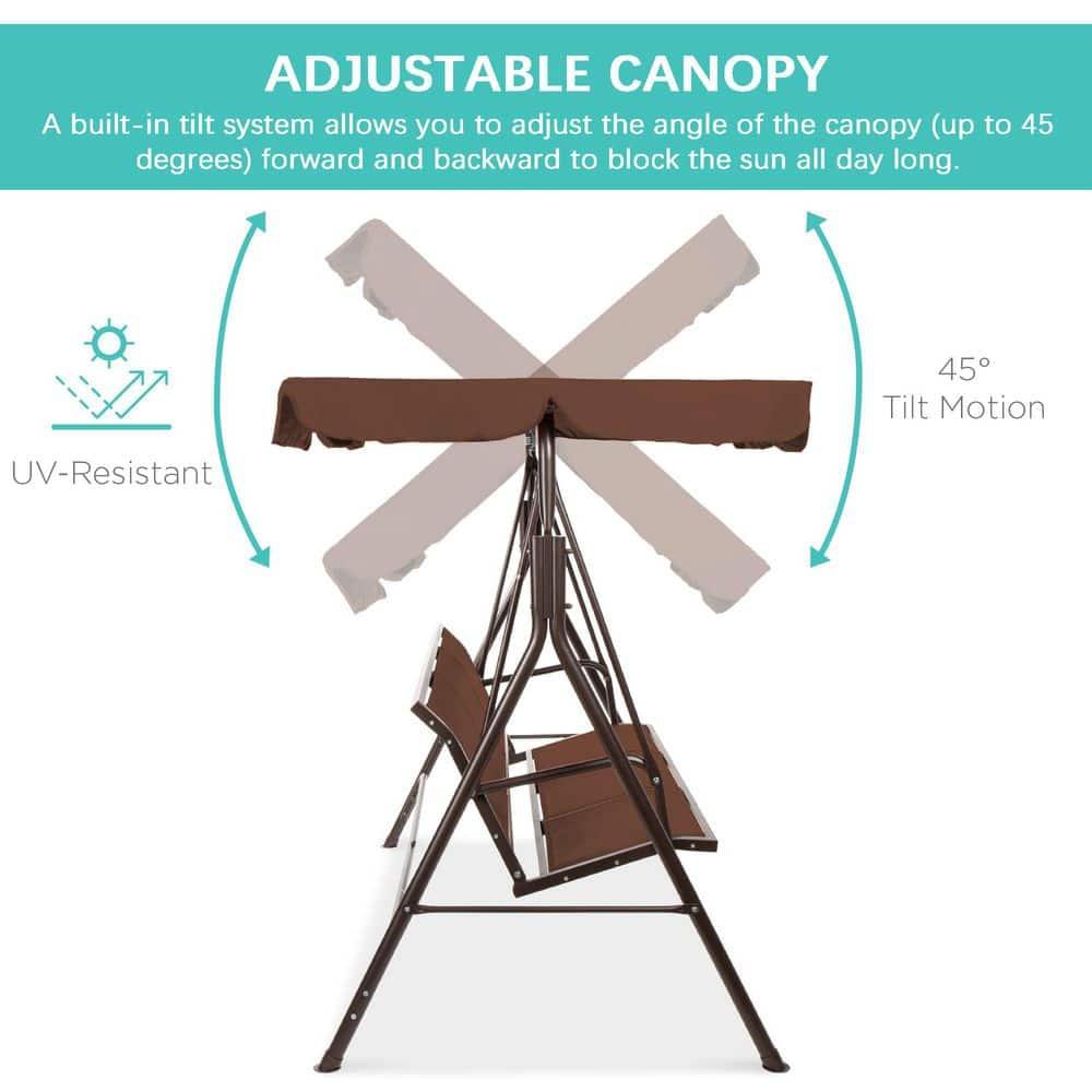 Best Choice Products 2-Seater Outdoor Adjustable Canopy Swing Glider Patio Bench w/ Textilene, Steel Frame - Brown