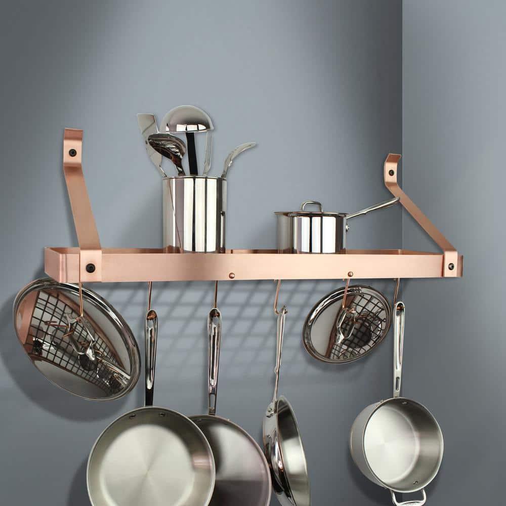 Handcrafted 30 in. Gourmet Deep Bookshelf Wall Rack with 12-Hooks Stainless Steel
