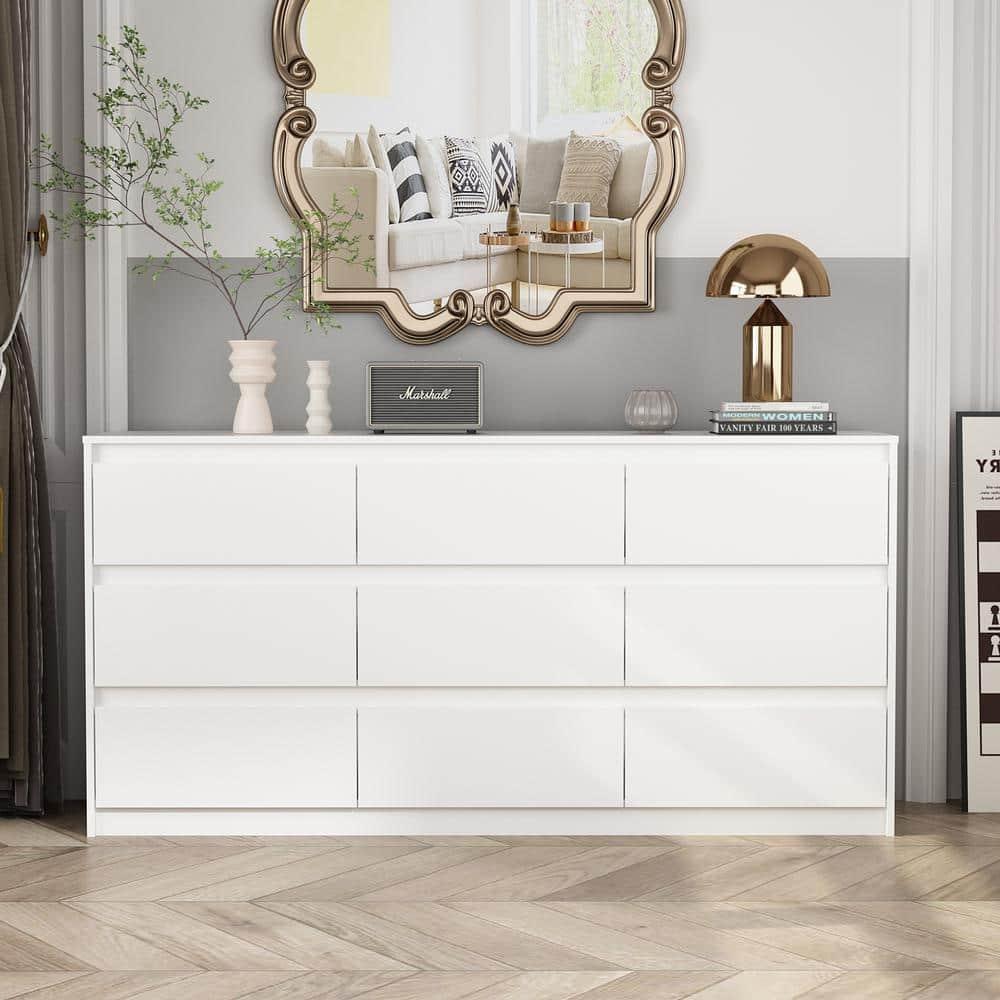 FUFU&GAGA White Modern Dresser for Bedroom 9 Drawers Wood Chest of Drawers