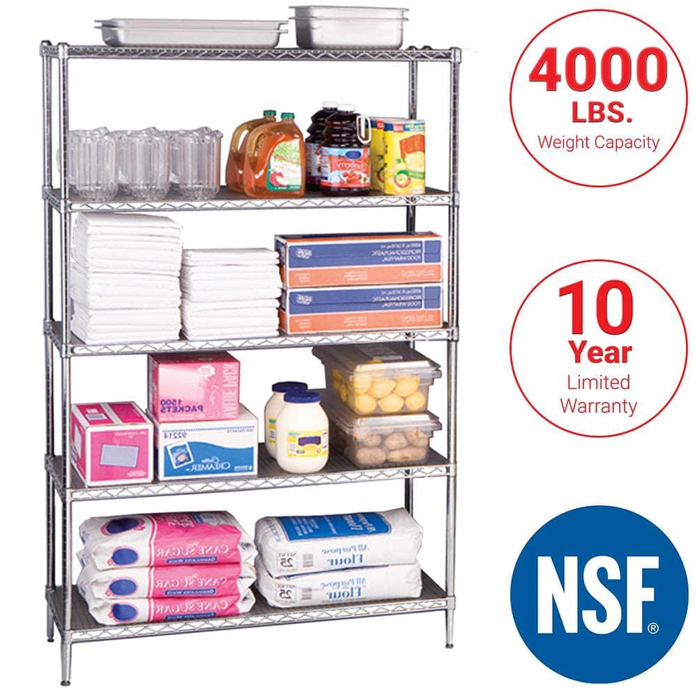 UltraDurable 48'' W x 18" D 5-Tier NSF-Certified Steel Shelving with Wheels