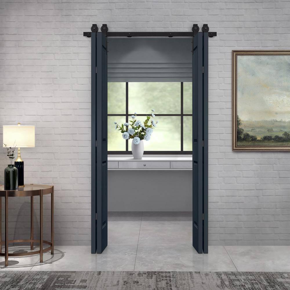 Calhome Paneled MDF Composite Double Bifold Barn Doors with Installation Hardware Kit